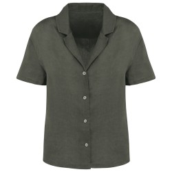Chemise à col bowling manches courtes en lin femme