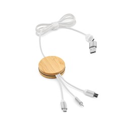 Câble de charge Feynman 5-en-1 bambou/rPET, logo lumineux