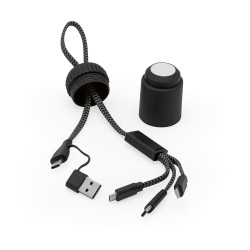 Câble de charge Versacord 5-en-1 rPET, tube de rangement rABS